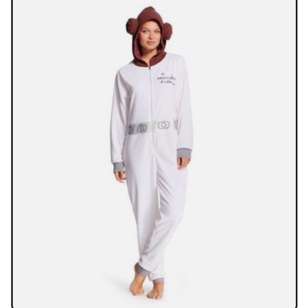 Star Wars Princess Leia Hooded Non Footed Pajamas One Piece XS Costume Zip Suit